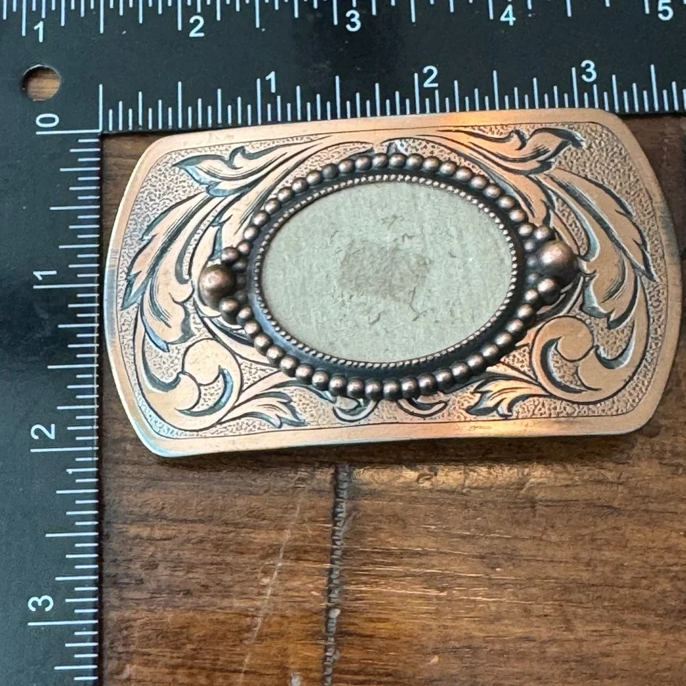 Western Floral‎ Scroll Belt Buckle Copper Tone Beaded Oval Center DIY